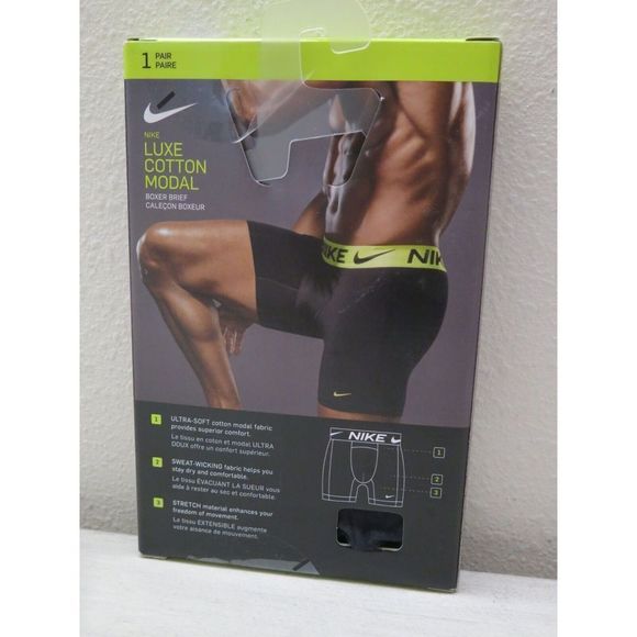 Nike KE1022-001 Men's Sz S Luxe Cotton Modal Boxer Brief Black Volt Green - Picture 2 of 4